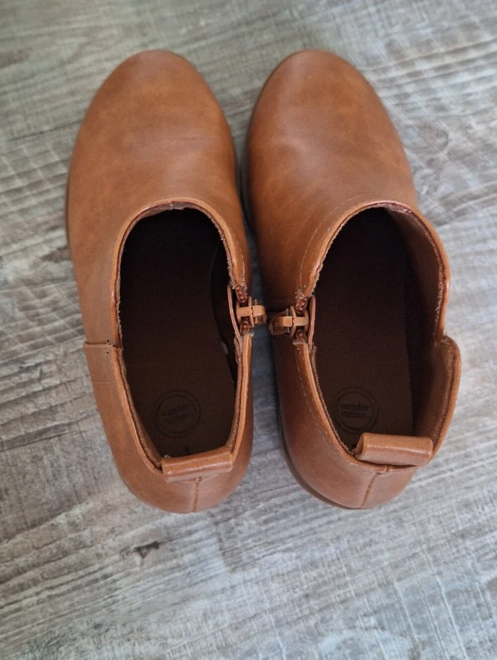 Little Girls Tan Ankle Booties with Side Zip